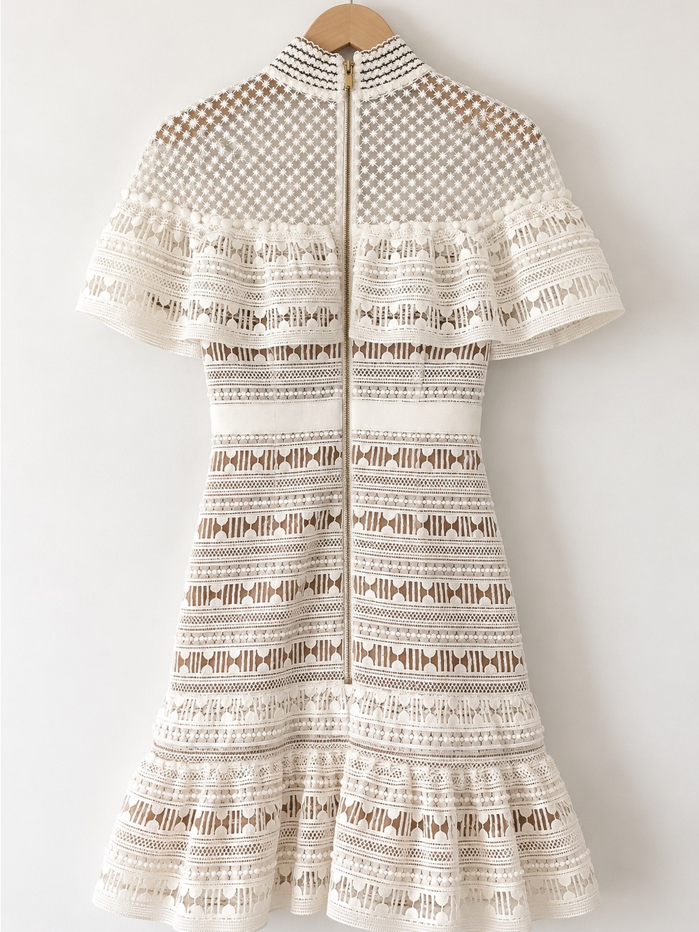 Self-Portrait Ivory Crochet Ruffle Mini Dress - Picture 2 of 2